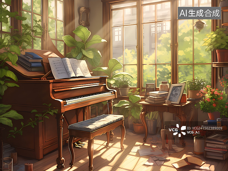 【AI数字艺术】日系漫画风格学校教室走廊体育馆羽毛球馆舞蹈房钢琴教室美术教室茶馆图片素材