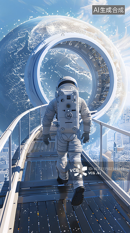 【AI数字艺术】走向工作站的宇航员图片素材