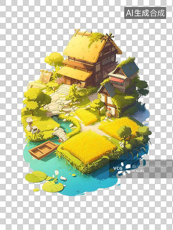 【AI数字艺术】乡村房前的稻田图片素材