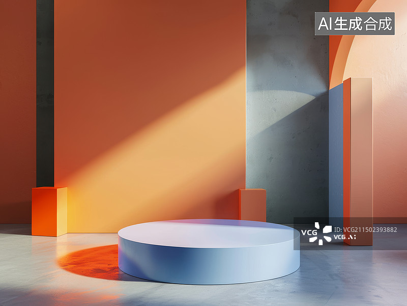 【AI数字艺术】高级感橙蓝色广告产品展示台模板素材图片素材