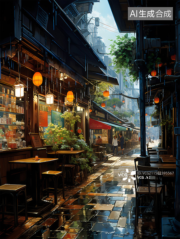 【AI数字艺术】日系漫画风格街景图片素材