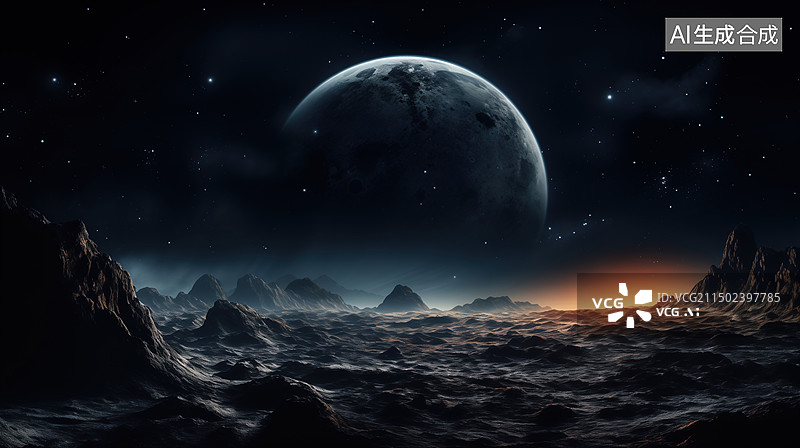 【AI数字艺术】月球表面观测地球图片素材