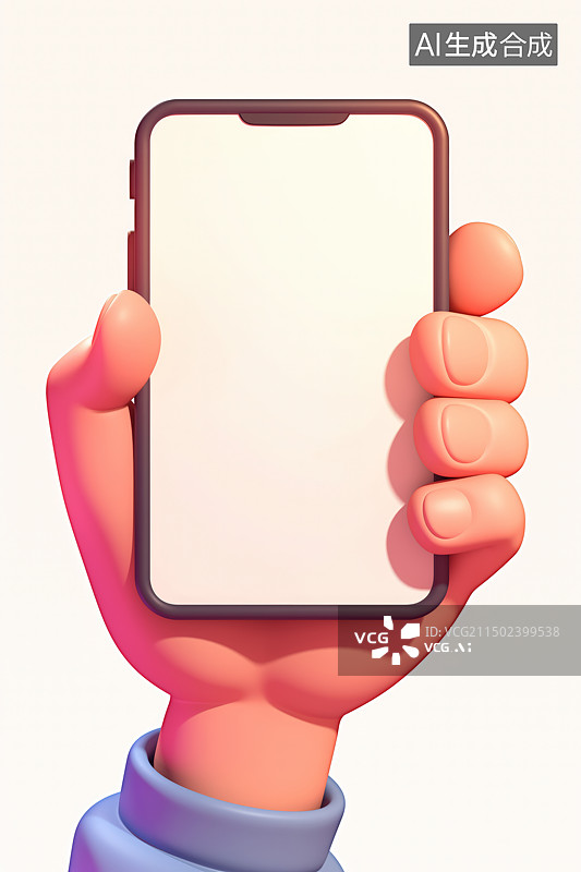 【AI数字艺术】3D卡通的，一只手拿着空白显示的手机图片素材