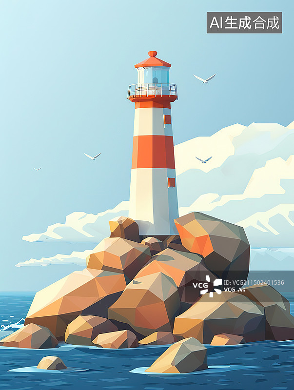 【AI数字艺术】海边的灯塔和海鸥图片素材