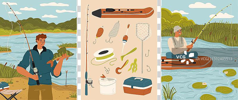 渔夫钓鱼场景图片素材