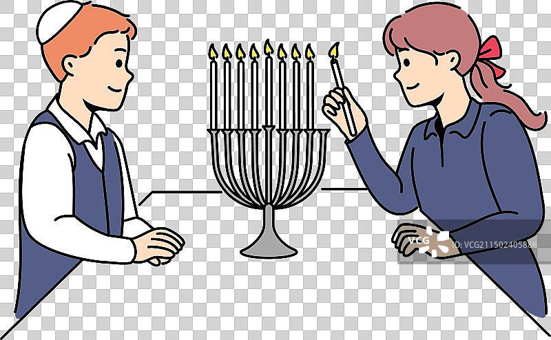 点燃烛台的犹太儿童图片素材
