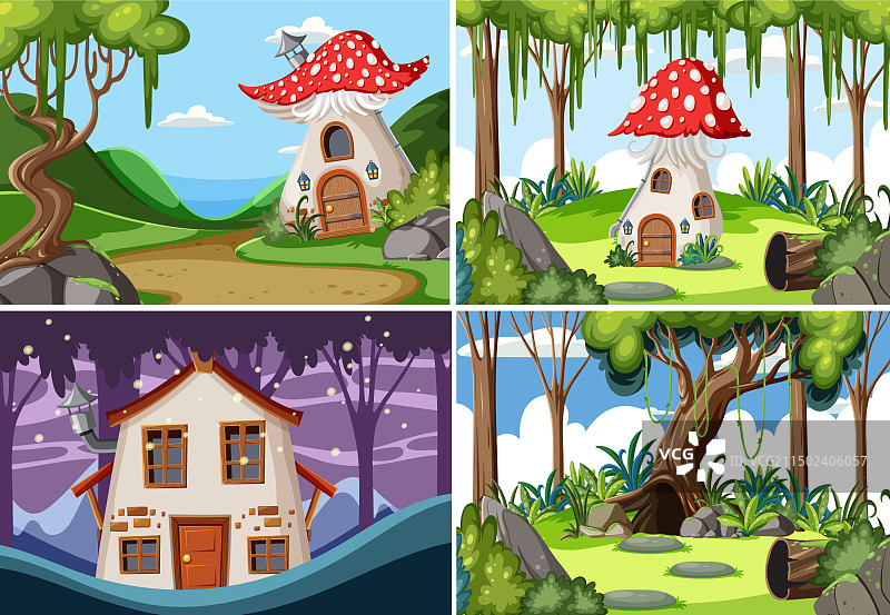 童话奇幻森林里的魔法小屋图片素材
