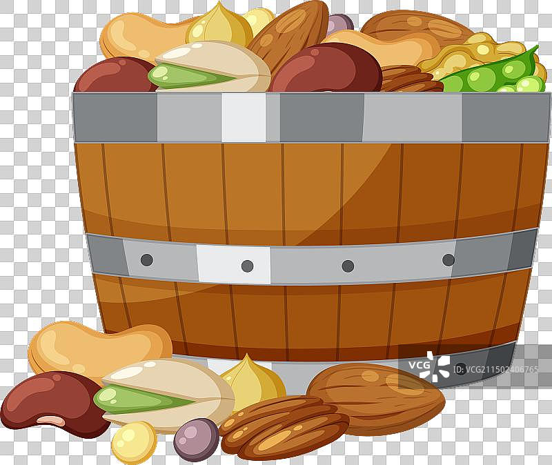 卡通木桶里的坚果图片素材