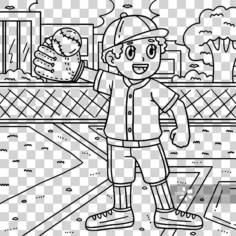 儿童棒球涂色页图片素材