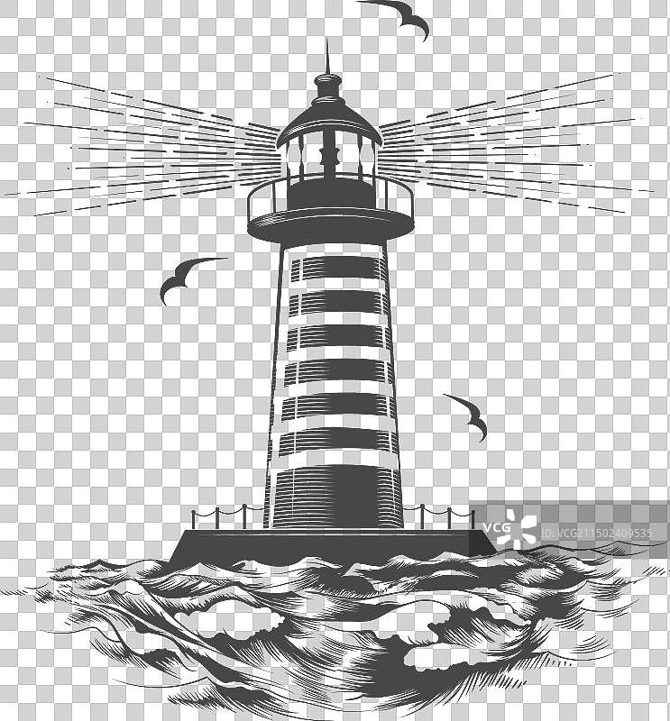 手绘单色复古航海标志图片素材