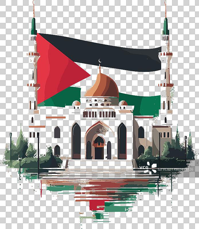 白色背景上的水彩阿克萨清真寺绘画图片素材