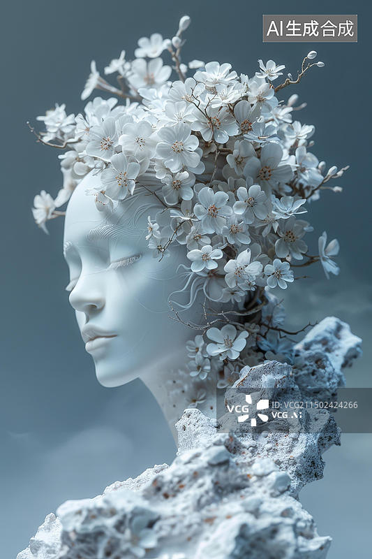 【AI数字艺术】戴花的女人图片素材