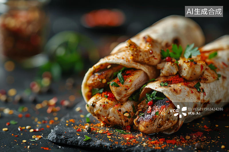 【AI数字艺术】鸡肉卷饼配香料图片素材