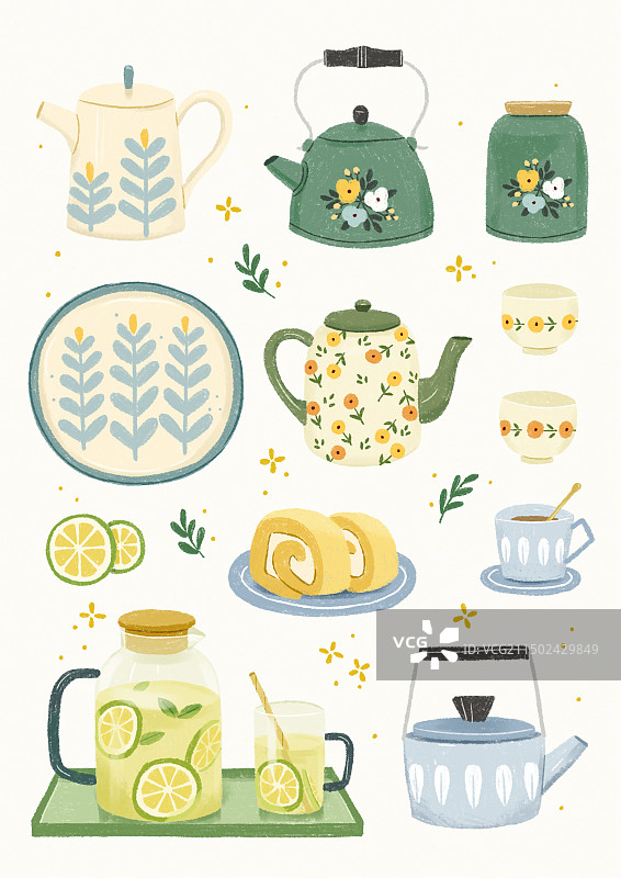 茶具小元素插画图片素材