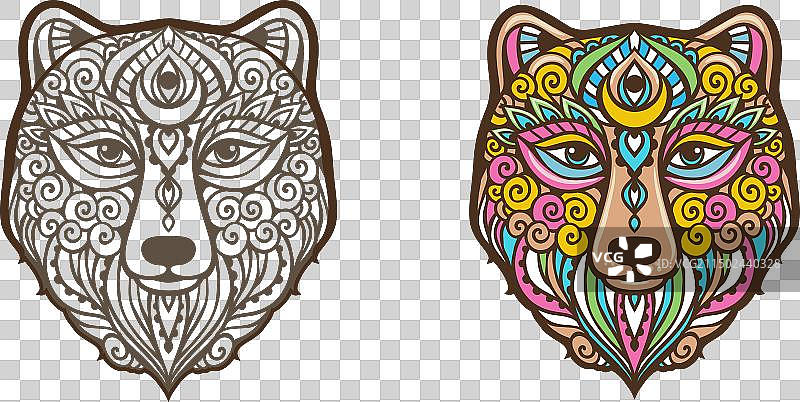 熊图案曼陀罗动物图片素材