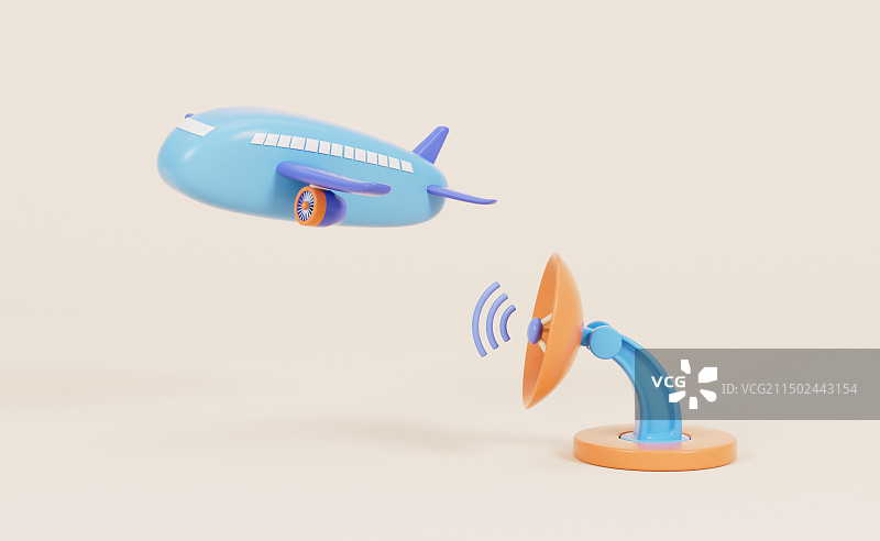 卡通飞机与雷达导航3D渲染图片素材