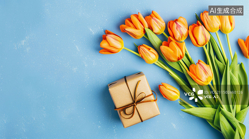 【AI数字艺术】郁金香礼品盒顶视图情人节感恩节概念插图图片素材
