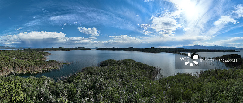 北京密云水库鸟岛夏天航拍图片素材