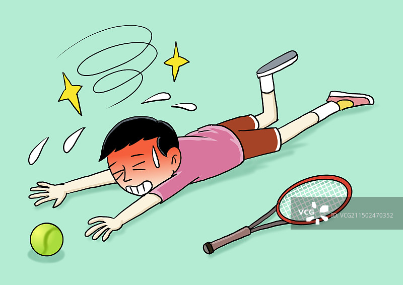 高温天气剧烈运动打网球造成中暑图片素材