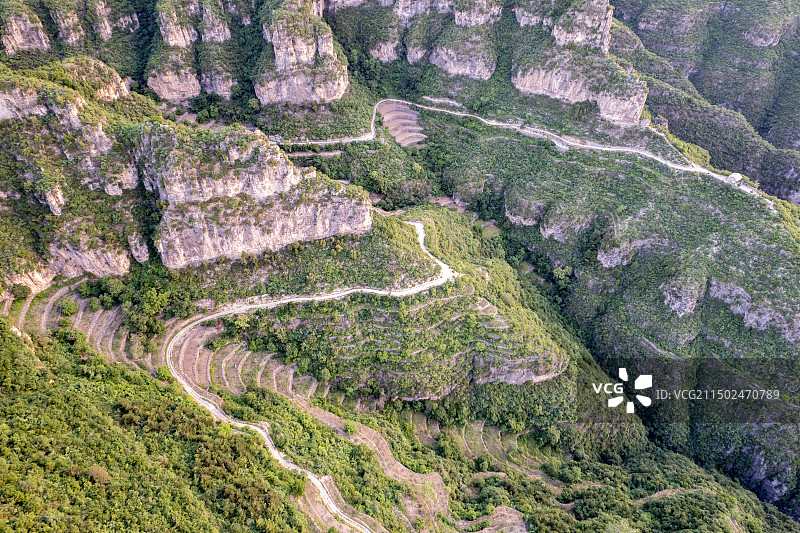 中国山西省长治平顺南太行 天航天路 岳家寨航拍视角图片素材