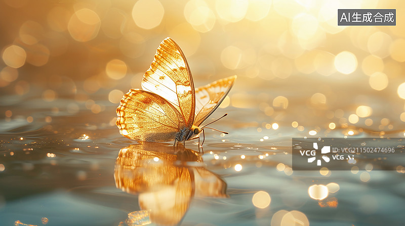 【AI数字艺术】水光下蝴蝶翅膀唯美图片图片素材