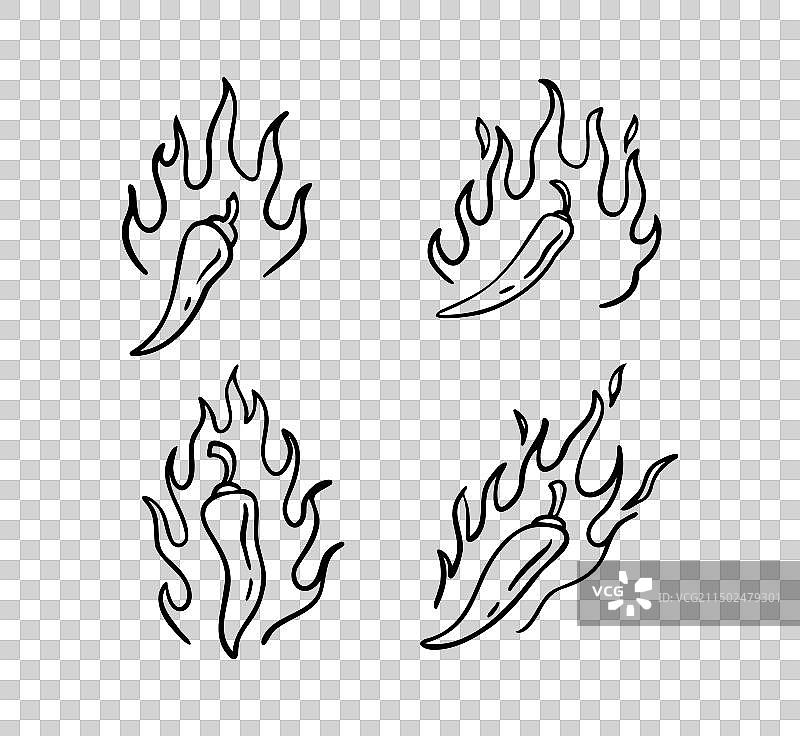 手绘涂鸦火热辣椒轮廓图片素材