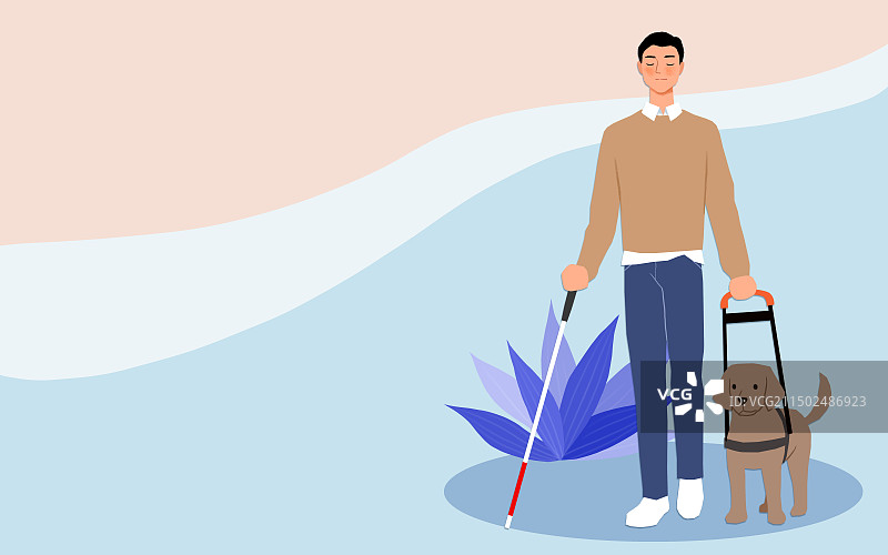 拿盲人手杖和导盲犬的男子图片素材