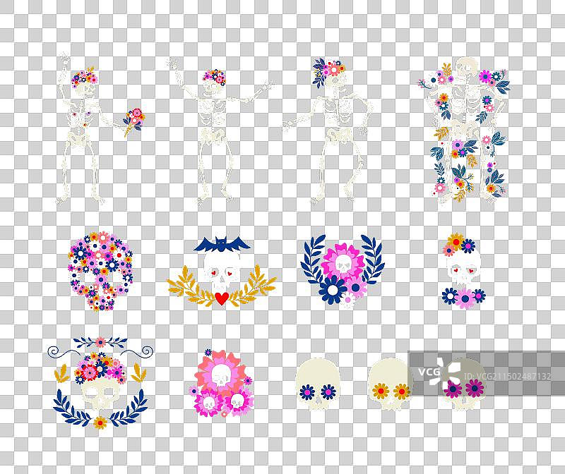 鲜艳的骷髅庆祝剪贴画合集图片素材