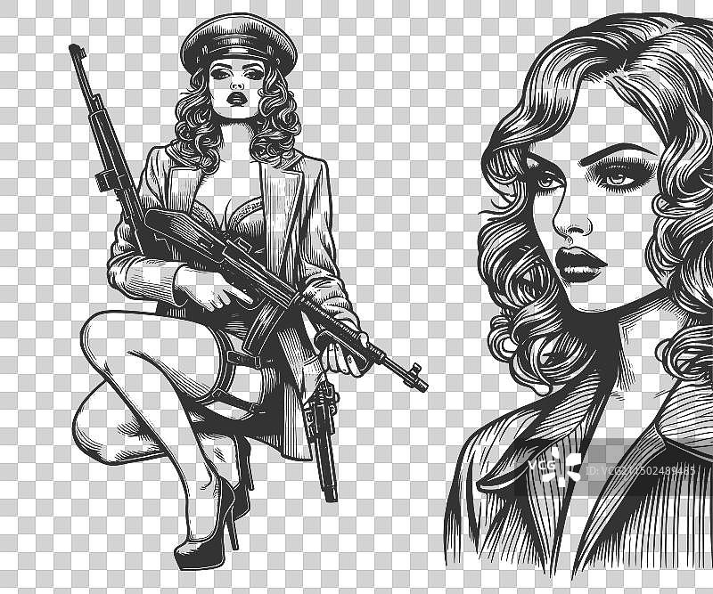 持步枪的女特工雕刻图片素材