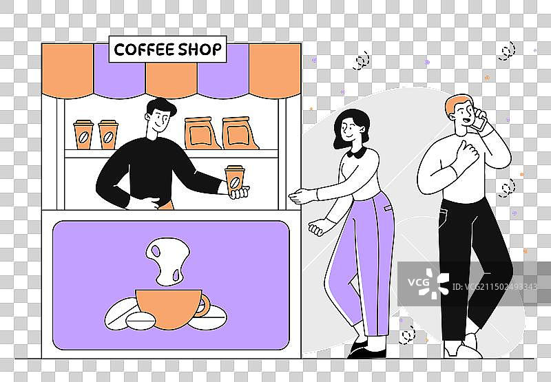 咖啡店旁的行人图片素材