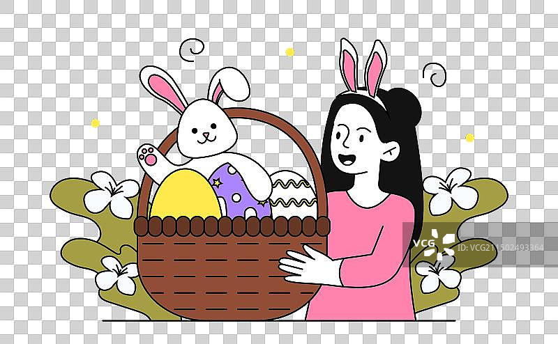 带有简单复活节元素的女孩图片素材