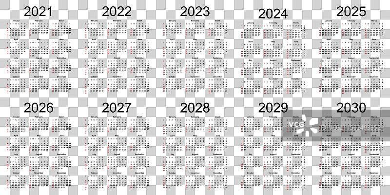2021-2030年日历图片素材