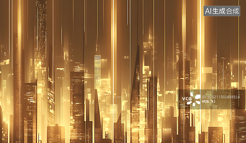 【AI数字艺术】未来科技金色城市概念场景图片素材