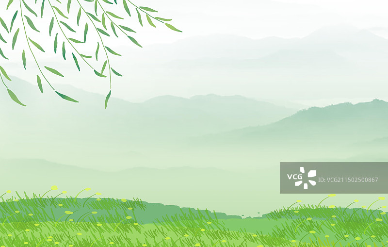 清新绿色风景插画背景底图图片素材