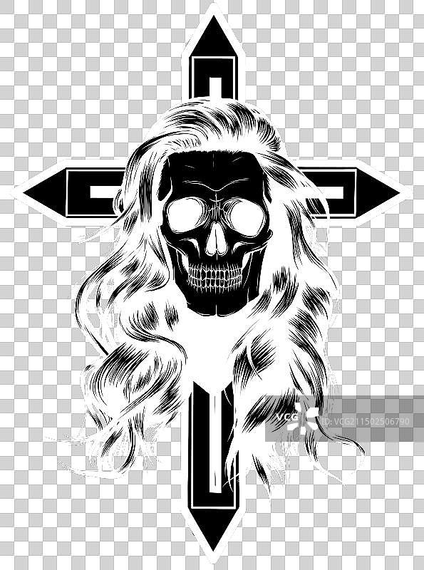 长发女人头骨白色剪影图片素材