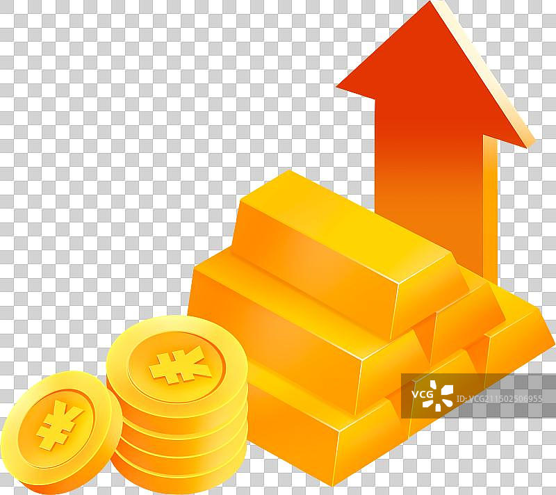 金条升值红色箭头金条堆金币堆写实立体渐变插画元素图片素材