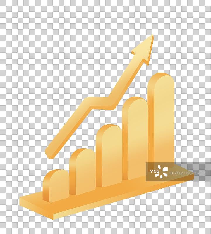 45度倾斜立体金黄色金融图标数据上升箭头立体渐变插画元素图片素材