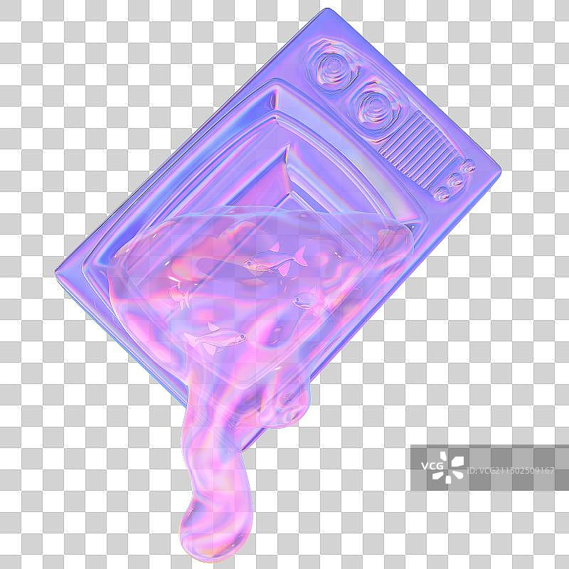 3D迷幻蒸汽波艺术装饰素材液体电视机小鱼图片素材