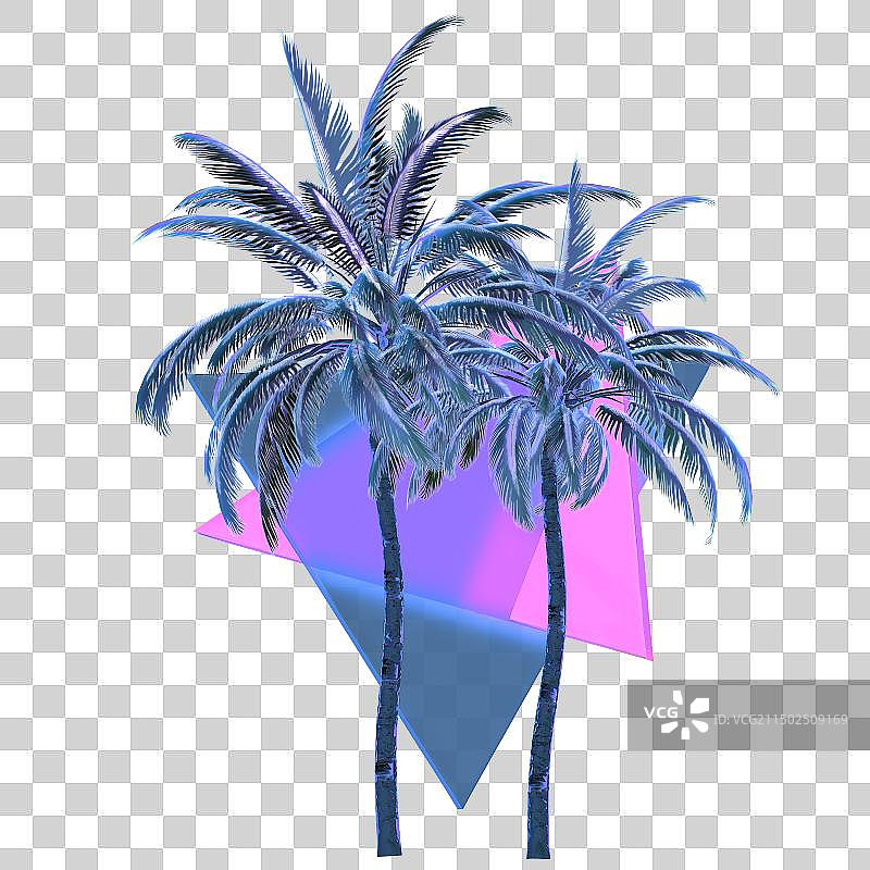 3D迷幻蒸汽波艺术装饰素材椰子树三角形图片素材