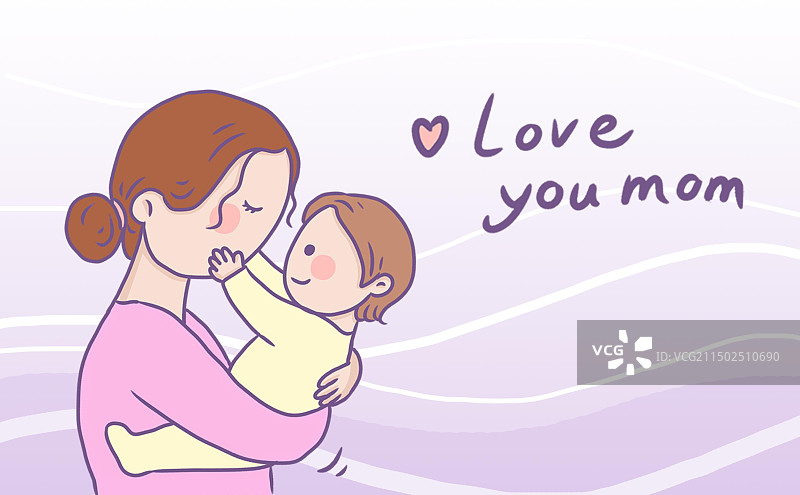 妈妈抱着宝宝卡通手绘插画图片素材