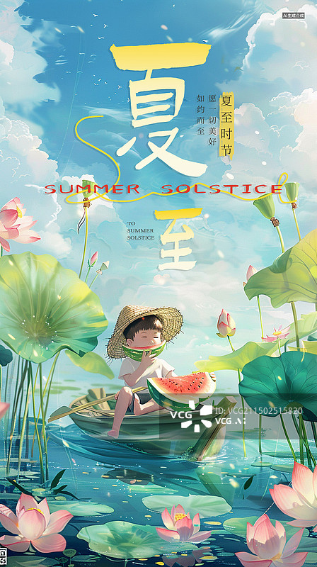 【AI数字艺术】唯美24节气夏至海报图片素材