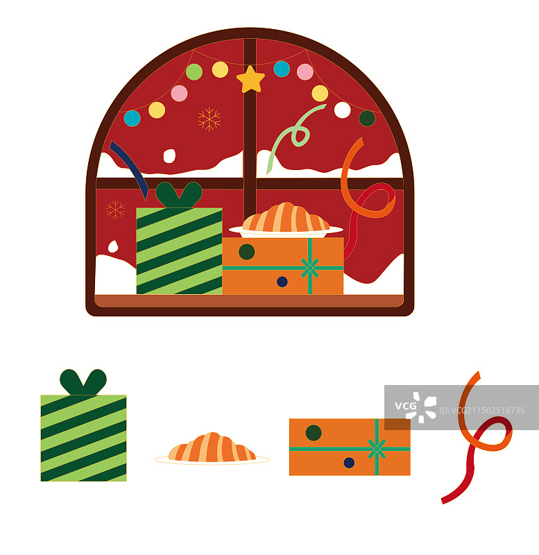 红色喜庆圣诞新年扁平风插画图片素材