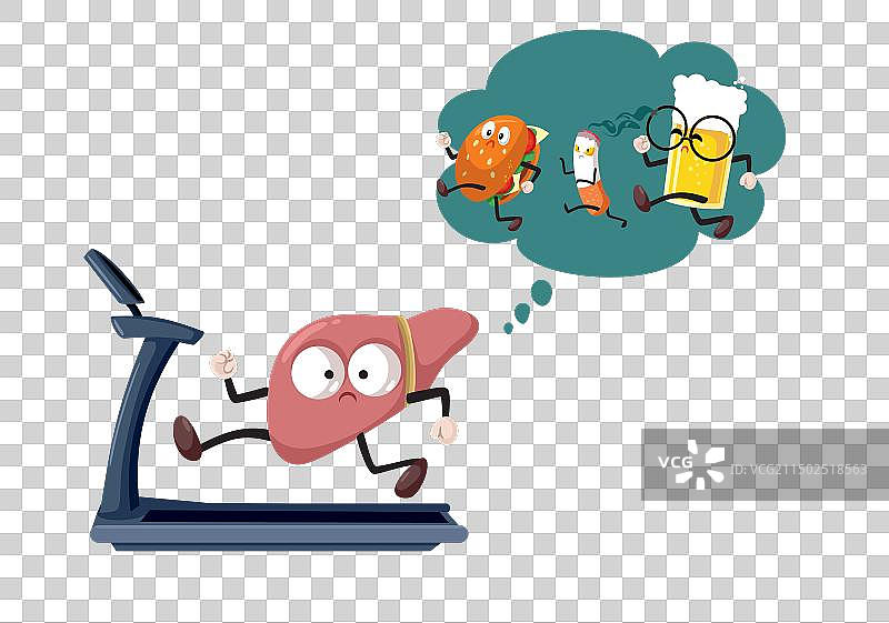 在跑步机上运行的肝脏：摆脱不健康图片素材