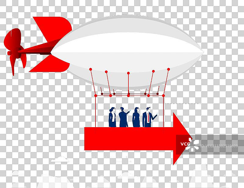 乘坐热气球在天空飞行的团队图片素材