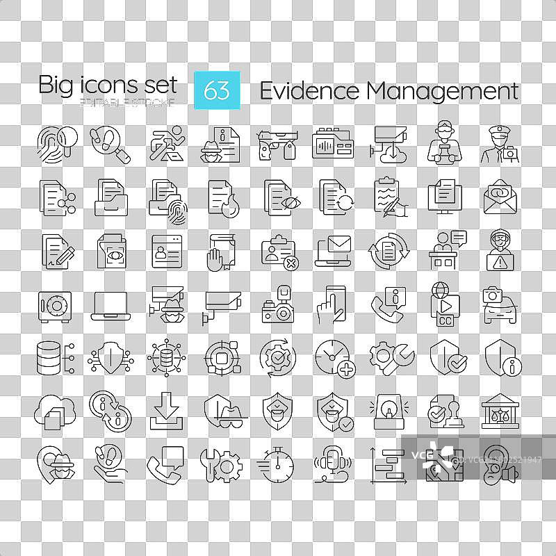 证据管理线性图标集图片素材