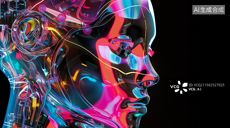 【AI数字艺术】科幻科技黑底透明智能机器人3D立体插画图片素材