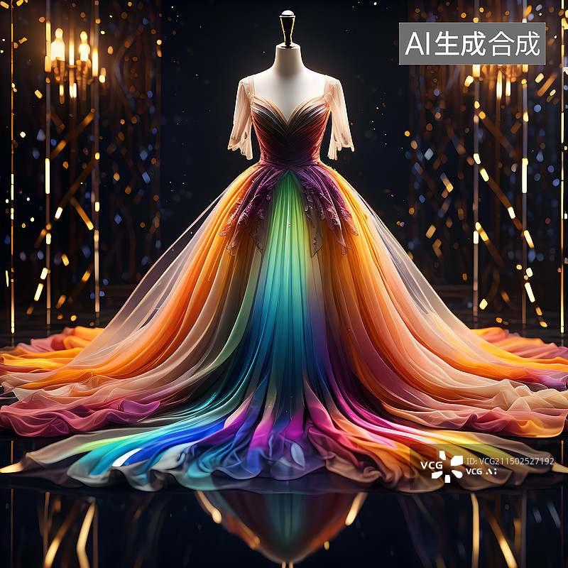 【AI数字艺术】拖地晚礼服设计，典雅高贵插画。图片素材