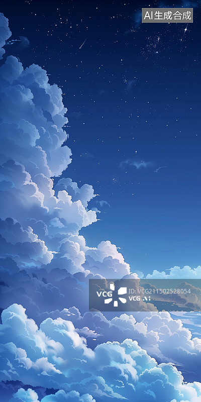 【AI数字艺术】星空晚上晴天天空中翻滚的云层3D插画场景图片素材