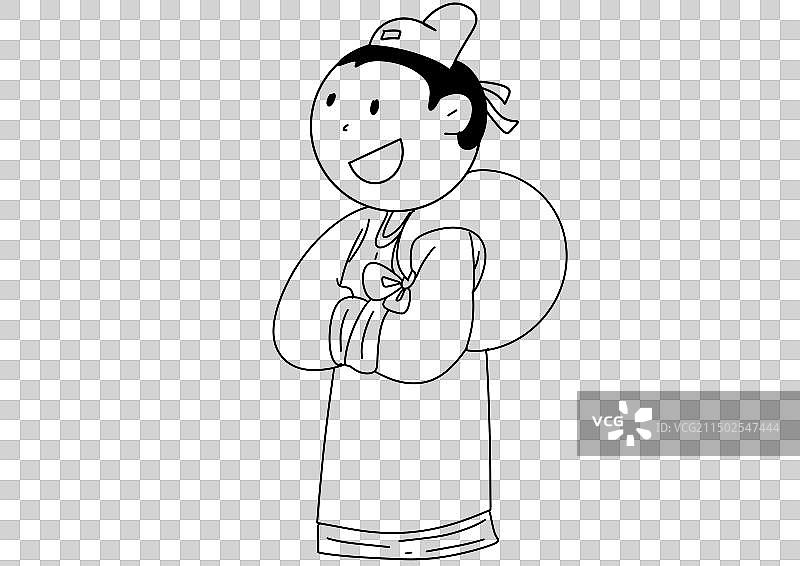 黑白线描古代汉服人物历史插画古代跪坐的学子摊开宣纸阅读书法的姿势儿童人物元素图片素材