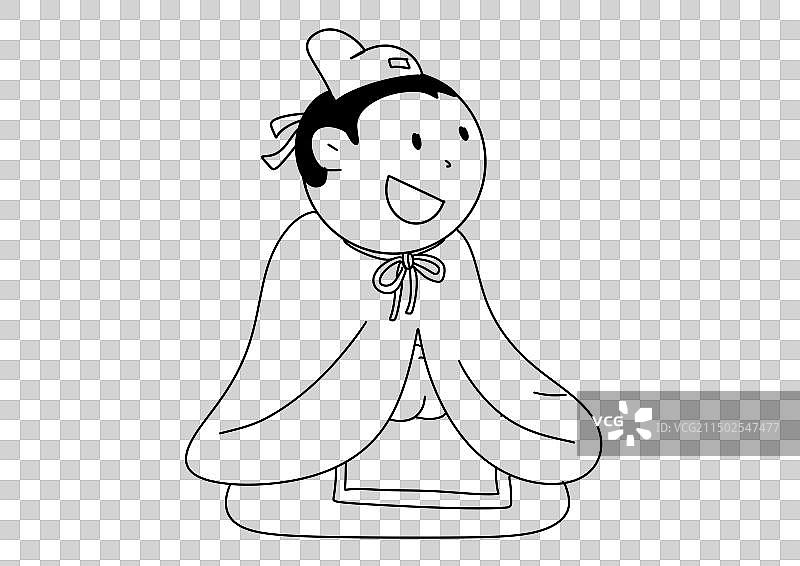 黑白线描古代汉服人物历史插画古代跪坐的学子摊开宣纸阅读书法的姿势儿童人物元素图片素材